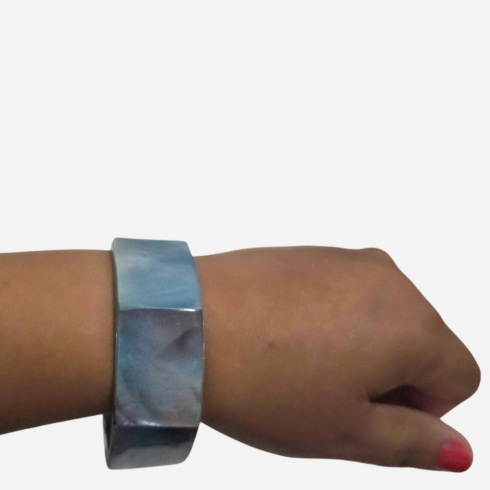 Silver blue mother of pearl bangle bracelet